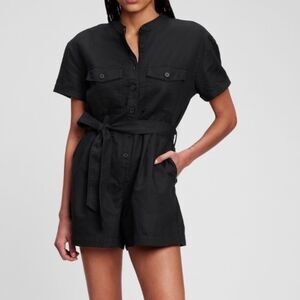 GAP Short Sleeve Linen-Cotton Button Romper Jumpsuit True Black Size XXL NEW